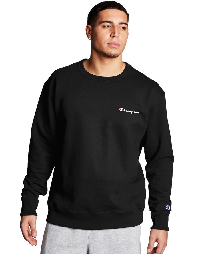 Champion Powerblend Fleece Crew Script Logo Erkek Sweatshirt Siyah ( PXZJTK507 )